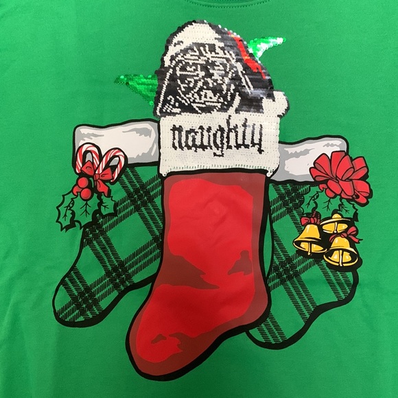 ⚡️ 🆕 Disney Star Wars Yoda flip sequins naughty/nice Ugly Christmas Sweater - Picture 5 of 12